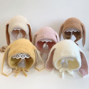 M504 Autumn Winter Infant Baby Hat Bunny Ear Soft Caps Lace Up Earmuff Children Beanies Girls Warm Hats