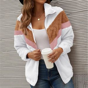 Kadın Hoodies Kadın Sweatshirts Poleece Fermip Up Hoodie Kış Harajuku Renk Bloğu Çizgili Sweatshirt Bulanık Wram Street Giyim Sherpa