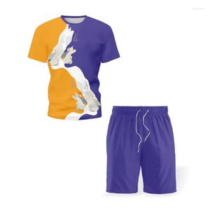 Herrspåriga herrar Summer Casual Short Sleeve Set Creative Abstract Lion 3D Printed Cartoon T-shirt Shorts Set 2022 Tracksude For