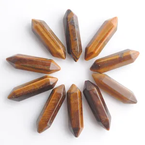 Atacado Pedros de pedras preciosas cura hexagonal apontado reiki chakra natural tigres olho pedra 30x8mm sem orifício de perfuração Pingente de miçangas U3309