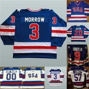 GLA MIT 1980 Miracle on Ice Hockey Jerseys Mens 3 Ken Morrow 16 Mark Pavelich 20 Bob Suter Team USA Hockey Jersey Blue White