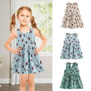 Mädchenkleider Kinder Kinder Mädchen Sommer Kirschen drucken Sonnenbrenner Ärmel und Prinzessin Kleid Kleinkind Baby tragen lässige Kleidung