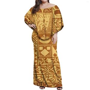 Sıradan Elbiseler Ex-Factory Fiyat Kadın Parti Zarif Yaz Kulübü Bodycon Samoan Puletasi Polinezya Tasarım Sarı Fırfır Elbise