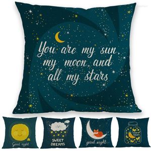 Pillow Background Dark Fardar Lovelon Cartoon Sun Stars Stars Bear Good Night Bênçãos Caso Caso infantil Cover de decoração