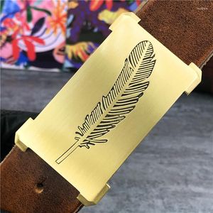 ベルトメンベルトレザー本羽の本物の羽毛の真鍮製のバックルセンチュア厚いワイドウエスト95-130cm MBT0116