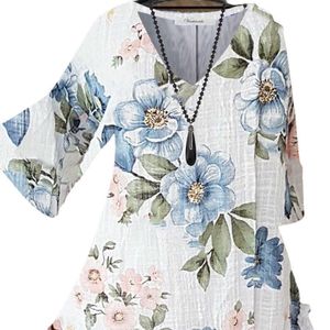 Women's T-Shirt Summer Women's T Shirt V-Neck Floral Print Tunic Large Size Tops Ladies Casual Loose Blouse Sweet Y2K Short Sleeves Clothes 5XL T220926