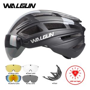 Bisiklet kaskları walgun mtb dağ bisiklet kask l led ışık gözlük lens güneş vizörü yol bisiklet güvenlik bisiklet kask erkekler için yetişkin t220921