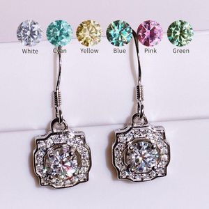 Dangle Earrings Real Moissanite Drop Blue Pink Green Yellow Gemstone Diamonds For Women Engagement S925 Silver