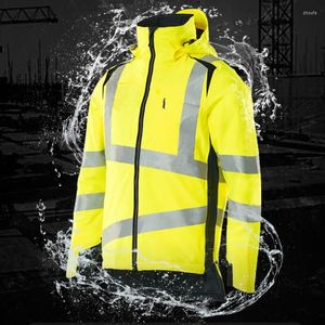 Men's Jackets Winter Thick Reflective Hi Vis Jacket Cotton Padded Hooded Motorcycle Safety Work Wind Water-Proof Coats4XL