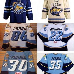 Gla Thr Toledo Walleye 22 Naurato 30 Pearce 35 Pearce 86 Evan Rankin 100% Embroidery Custom any name or number Mens Womens Youth Hockey Jersey