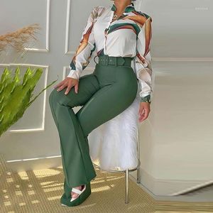 Женские брюки из двух частей, 2 комплекта, женский костюм-рубашка, модная офисная одежда, женская сексуальная вечерняя одежда с широкими штанинами, осень 2022