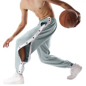Calças masculinas botão rasgar casual emenda basquete treinamento sweatpants com bolsos masculinos pantalon