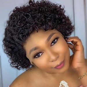 Short Curly Pixie Cut Wigs Human Hair 13x1 Transparent Lace Frontal Wig Deep Water Curl Bob Wig
