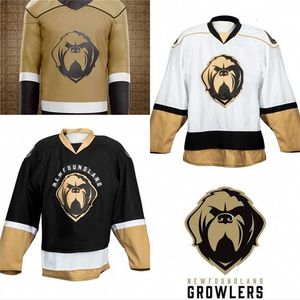 Gla Mit ECHL Newfoundland Growlers New Third Jersey Custom Mens Womens Youth Home Away Hockey Jersey Gold White Black