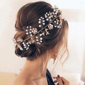 Headpieces Flower Wedding Hair Wreath With Ribbon Gold Crystal Bridal Vine Communion Headbonad For Girls Women Flowers Tiara Crown