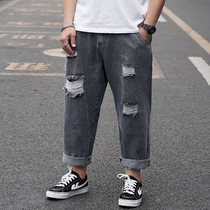 Men's Jeans Oversized Men 44 48 Plus Size Ripped Hole Tassel Straight Loose Wide Legs Male Casual Denim Trousers Cargo Pants 220923