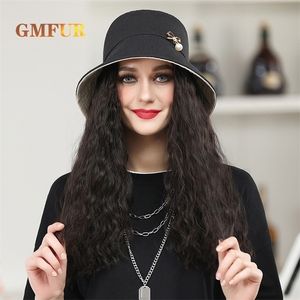 Stingy Brim Hats Bucket Wig For Women Synthetic Long Wavy Curly High Temperature Fiber Fake Hair Sun 220923