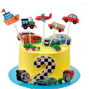 Festive Supplies 7/10pcs Cake Topper Cartoon Car Transport Fruit Decorative Cupcake Food Picks Kids Birthday Party Wedding Favors
