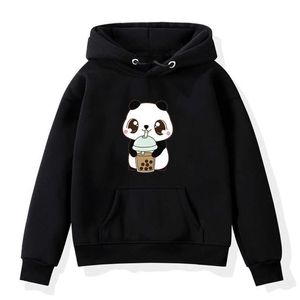 Panda Panda Cartoon Hoodies Çocuk Kız Kızlar Sweatshirt Kabarcık Çay Baskı Çocuklar Polar Trailshirt Sweatshirt Ceket Toddler Hoody 220924