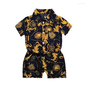 Clothing Sets Fashion Boys Floral Printed Clothes Suit Summer Kid Short Sleeve Shirt Tops Pants Kids Children Boy Beach Outfits