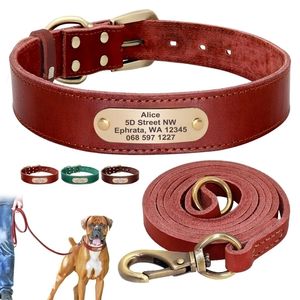Hundehalsbänder, Leinen, individuelles Lederset, personalisiertes Haustier, kostenloses graviertes Namensschild für kleine, mittelgroße und große Hunde s 220923