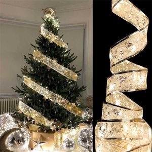 Christmas Decorations LED Ribbon Bows Double Layer Fairy Lights Strings Tree Ornaments For Happy Year Home Decor 220926