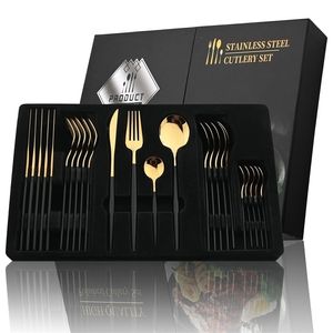 Dinnerware Sets 24Pcs Black Handle Golden Cutlery Stainless Steel Knife Fork Spoon Tableware Flatware Festival Kitchen Gift 220923