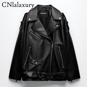 Männer Leder Faux CNlalaxury Jacke Frauen Casual PU Lose Motorrad Outwear Weibliche Streetwear Übergroßen Mantel Koreanische Chic Frühling 220924