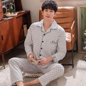 Men's Sleepwear Spring Cotton Men Pajamas Set Striped Pijama Long Tops Pants Two Pieces Mens Pyjamas Plus Size 4XL Male Lounge