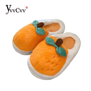 Pantofole YvvCvv Frutta Arance Pantofole in pelliccia soffice Donna Punta chiusa calda Peluche Memory Foam Slide Pantofole Home Inverno Scarpe indoor 220926