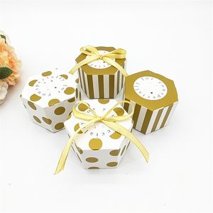 Party Supplies Mini Gold Round Dot Striped Hexagonal Candy Box For Wedding Birthday Party Decoration Favor Gift Souvenirs PM003 EPACKET