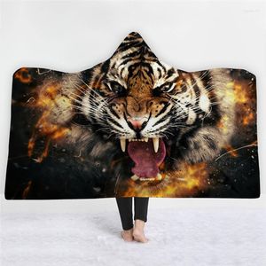 Blankets Casegrace Soft Animal Throw Blanket With Hat Printed Fleece Fabric Tiger Tapestry Decorative Hood