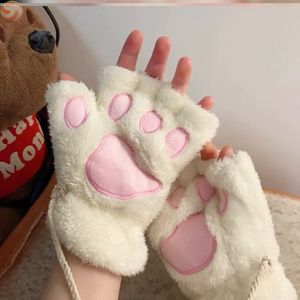 10pair söt katt tass fluffig klo fingerlösa handskar varm mjuk plysch fingerlös panda handskar halv finger kvinnor vinter julklappar