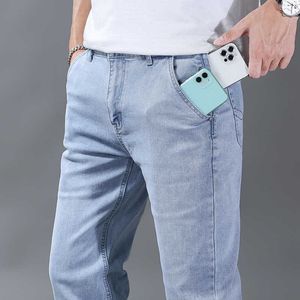 Herren Jeans Klassiker Sommer d￼nne Denim Blue Men Anti Diebstahl Rei￟verschluss Mode l￤ssig Solid Farbe M￤nnliche Stretchhose 220923