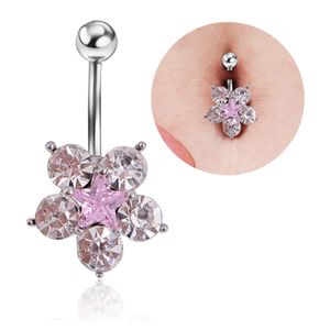 Diamant Flower Belly Button Rings rostfritt stål Body 14g Flower Navel Skivstång för kvinnor och flickor
