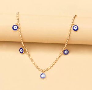 Blue Evil Eye Cheker Pingente de pingente de ouro para olhos turcos da sorte Colar Clavicle Chain Moda Jewellry for Mulheres meninas