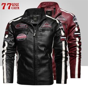 Men's Leather Faux Motorcycle Jacket Autumn Casual Patchwork Vintage Overcoat Biker PU Embroidery Bomber Zipper Fleece Jackets Male 220924