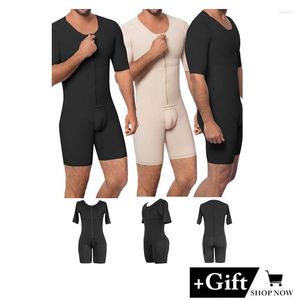 Erkekler vücut şekillendiricileri Erkekler erkekler iç çamaşırı şekillendiren seksi bodysuit ince buton kaldırma karın şort korse tulum kısa kollu shapewear