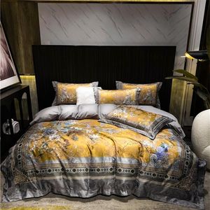 Sängkläder sätter lyxiga vintage livliga fåglar blomma guld täcke täcker queenking storlek 4 st silkeslen mjuk blixtlås sängkläder set sängblad 2pillow shams 220924