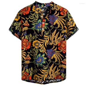 Men's T Shirts Men's T-Shirts Mens Ethnic Shirt Retro Floral Printed Short Sleeve Classic Men Dress Cotton Linen Printing Hawaiian