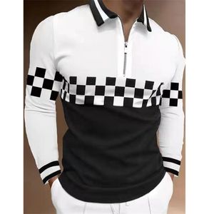 Herren Polos Kleidung Schwarz Weiß Langarm Herren Poloshirts Lässige Mode Umlegekragen Reißverschluss Design Tops 220924