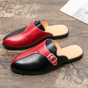 Men Fashion Half Drag Shoes Color مطابقة Pu Ing Personal Side Buckle One Pedal Baotou Open Oper