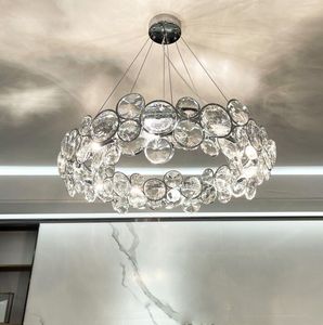 Lampadario di cristallo rotondo d'atmosfera moderno di fascia alta Lampada a sospensione a bolle LED Soggiorno Sala da pranzo Lampada a sospensione romantica per camera da letto