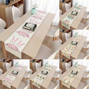 Other Festive Party Supplies Easter Decoration Table Runner Color Egg Bunny Rabbits cloth Happy Day for Home 220922