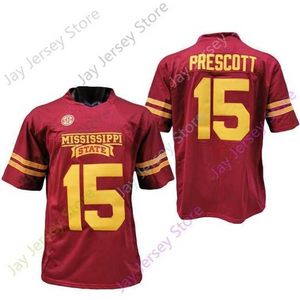 Mitch 2020 Neue NCAA Mississippi State MSU-Trikots 15 Dak Prescott College-Football-Trikot, Rot, Größe für Jugendliche und Erwachsene