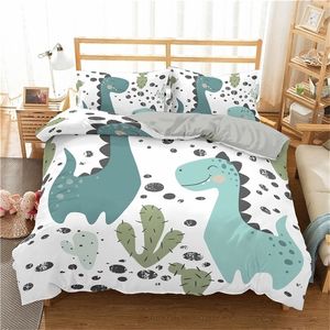 Bedding Sets Cartoon Dinosaur Duvet Capa Conjunto de roupas de cama de animais Microfiber 3D Tampa do edredom de impressão para crianças garoto quarto de menino duplo tamanho 220924