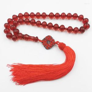 Strand Red Resin Tasbih Muslim Prayer Beads Rosary Cotton Tassel Islamic Gift Arabic Fashion Bracelet Accessories Jewels