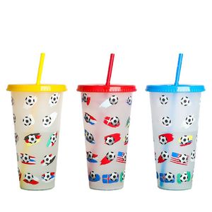 2022 Qatar World Cup Creativity Drinkware Tazze da caffè con cannuccia 710ml Tazza cambia colore in plastica con coperchio