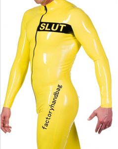 Masculino se sexy r￳tulo de trajes de gato amarelo de gato molhado pvc faux couro de 3 vias do z￭per frontal para assar