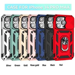 Suporte de anel magnético Casos de telefone Kickstand Slide Window Lens Protector Capa à prova de choque para iPhone 15 14 13 12 Mini 11 Pro Max X XS XR Plus Ultra DHL